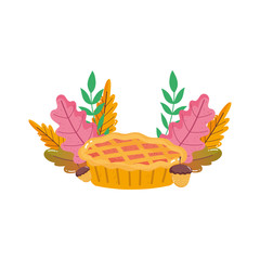 thanksgiving pie acorn leaves foliage on white background