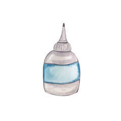 Watercolor illustration Bottle. Hand-drawn with watercolors and suitable for all types of design