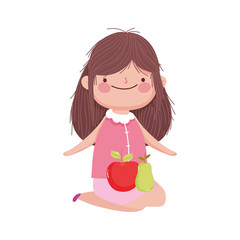 happy thanksgiving day cute girl with apple and pear