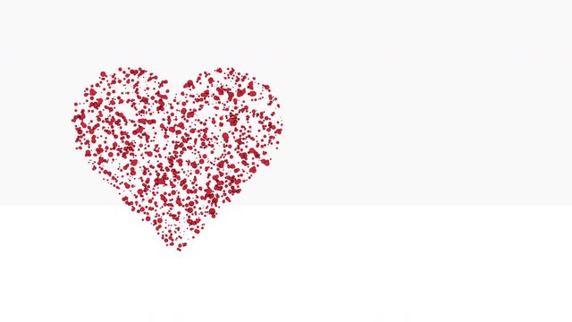 Abstract red heart composed of particles pulsates on a white background. 3D render. 4K. Use for those medicine, love.Space for text.