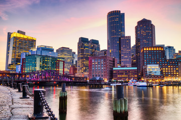 Boston Skyline with Financial District and Boston Harbor