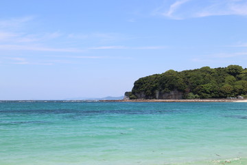 Blue water of the ocean and white sand Shirarahama beach in Shirahama, Japan