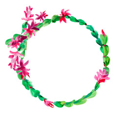 Watercolor Christmas Cactus Wreath, Thanksgiving cactus Frame,
