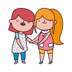 cute little girls holding hands on white background