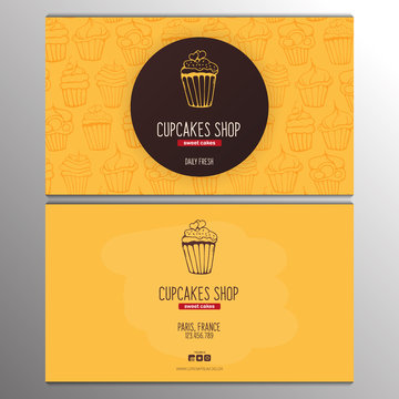 Cupcake Or Cake Business Card Template For Bakery Or Pastry.