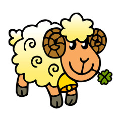 cute little lamb with four leaf clover and bell on the neck, color clipart