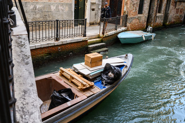 Fototapeta na wymiar 09.10.2019 Venice, Italy, Narrow canal in the historic center of the city