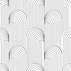 Vector geometric seamless pattern. Modern geometric background. Semicircles on the background of vertical thin threads.