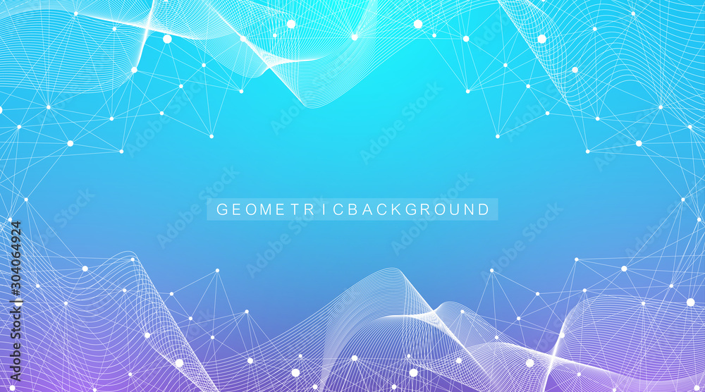 Aufkleber Geometric abstract background with connected line and dots. Network and connection background for your presentation. Graphic polygonal background. Wave flow. Scientific vector illustration.