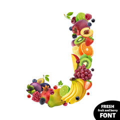 Letter J, fruit font symbol isolated on white background