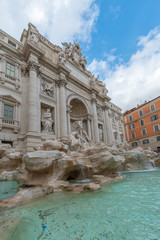 Naklejka na ściany i meble Rome, Italy - October 07, 2018: The Trevi Fountain standing 26 meters high and 20 meters wide, it is the largest Baroque fountain in the city. Fountain di Trevi surronded by hundreds of tourists