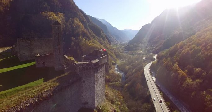 Mesocco, Switzerland. Medieval Castle In Mountains.