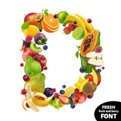 Letter D, fruit font symbol isolated on white background