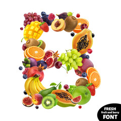 Letter B, fruit font symbol isolated on white background