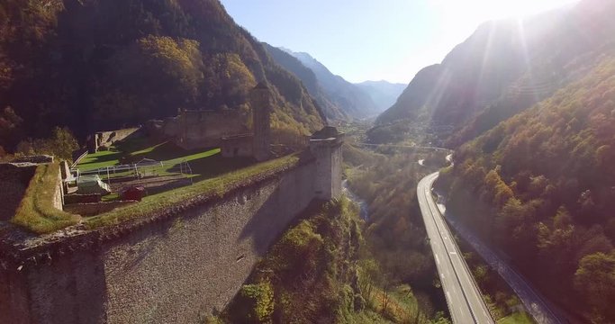 Mesocco, Switzerland. Medieval Castle In Mountains.