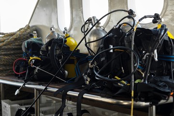 Scuba gear on the boat drying