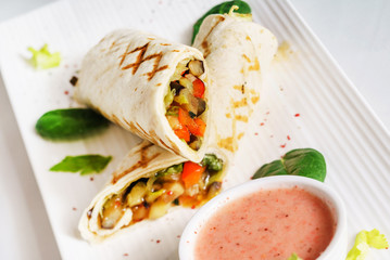 tortilla wrap with sauce