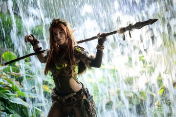 Elven warrior woman in the deep forest