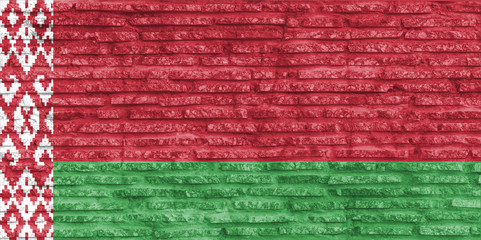 Colorful painted national flag of Belorussia on old brick wall. Illustration.