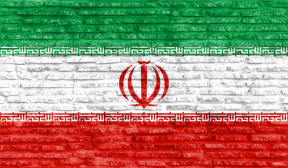 Colorful painted national flag of Iran on old brick wall. Illustration.
