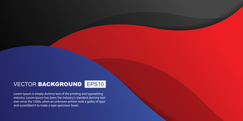 Black Red and Blue Gradient Elegant Waves with Shadows Background Template