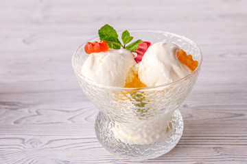 ice cream in the bowl, menu for children dessert