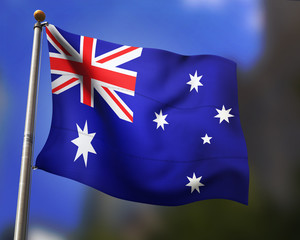 Australian Flag waving in blue sky