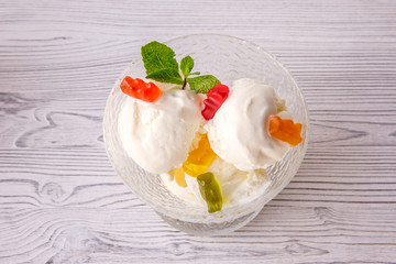 ice cream in the bowl, menu for children dessert