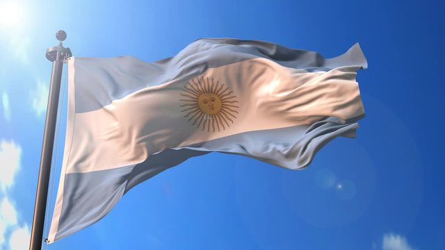 Argentina animated flag in the wind with blue sky in the background, green screen, blue screen or isolated background and the flag on the full background, all in one animated flag pack.