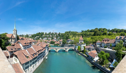 Fototapeta na wymiar Panoramic view of Bern with the bridge Untertor Bridge over Aare River, Bern, Switzerland