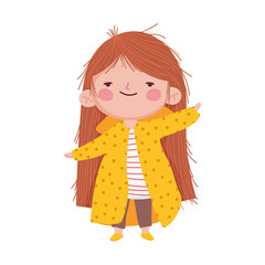 cute little girl long hair on white background