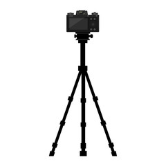 Camera on tripod with back side screen view. Vector illustration.