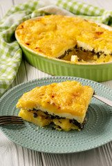 Potato, spinach and feta cheese casserole.