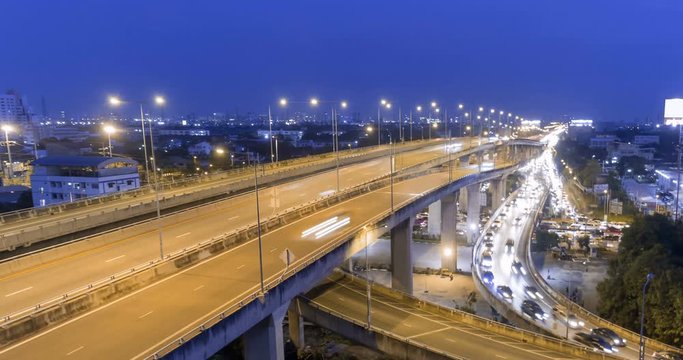 tunnel road night timelapse traffic in city at bangkok.