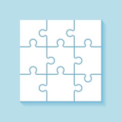 Puzzle 9 pieces grid. Jigsaw tiles, mind puzzles piece frame. Success mosaic solution