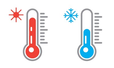 Thermometer icon or temperature symbol. Hot and cold weather