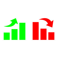 Set of Graph trending upwards and downwards in green and red color,  Vector illustration