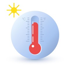 Thermometer icon or temperature symbol. Hot weather