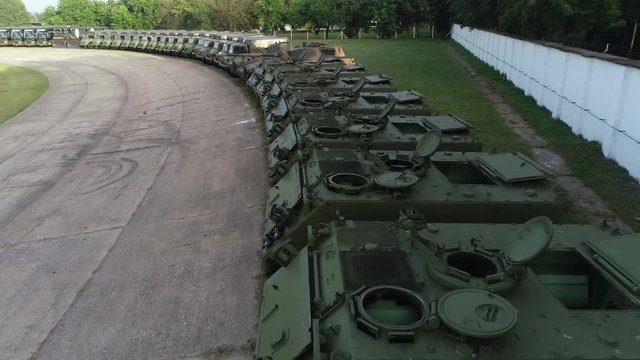 Aerial view of war vehicles. Buenos Aires, Argentina.