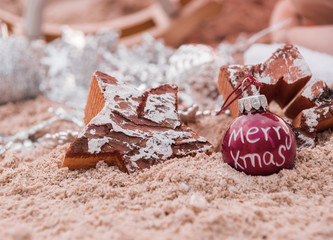 Winter Christmas vacation on sandy beach.