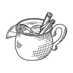 Winter or autumn drink for your design. Hand drawn sketch for christmas template. Vector illustration