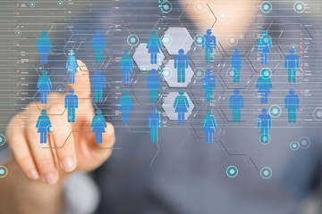 touching global network and data exchanges over the world 3D rendering