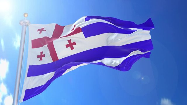 Ajaria animated flag in the wind with blue sky in the background, green screen, blue screen or isolated background and the flag on the full background, all in one animated flag pack.