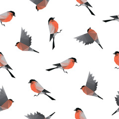 Bullfinch triangle shape seamless pattern backgrounds. Wrapping paper template. Polygonal design illustration.