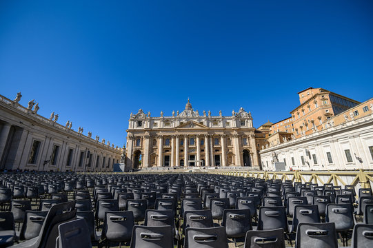 Empty Chairs In St. Peter's Square. Italy, Rome, Vatican City