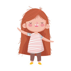 cute little girl long hair on white background