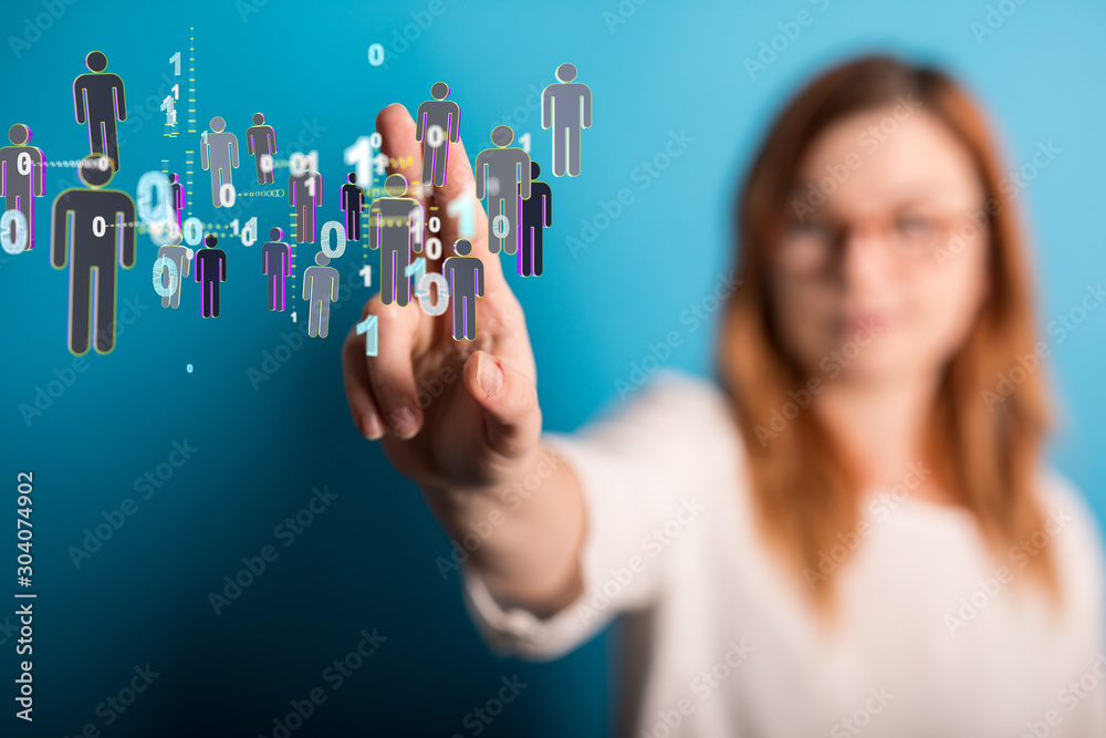 Poster connected symbols for digital, interactive and global communication concept