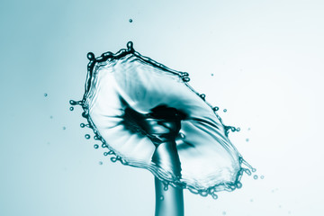 Water splash crown. Drop collision on blue background