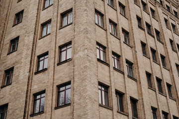 Brick wall and windows of building