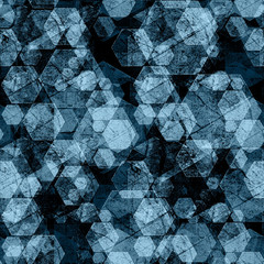 Seamless abstract pattern. Blue hexagons. Kaleidoscope.